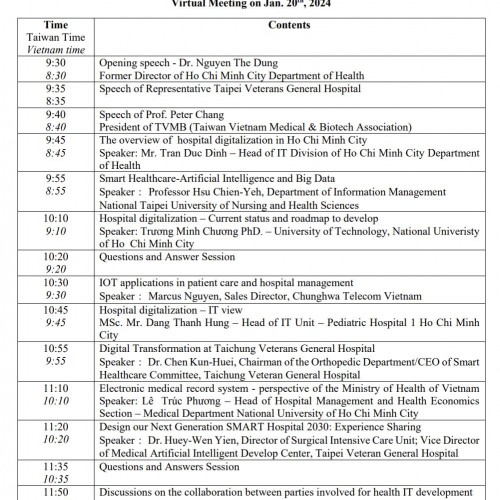 2024年1月20日本會理事長張武修教授受邀出席越南胡志明市與台北榮總數位醫療研討會開幕致詞